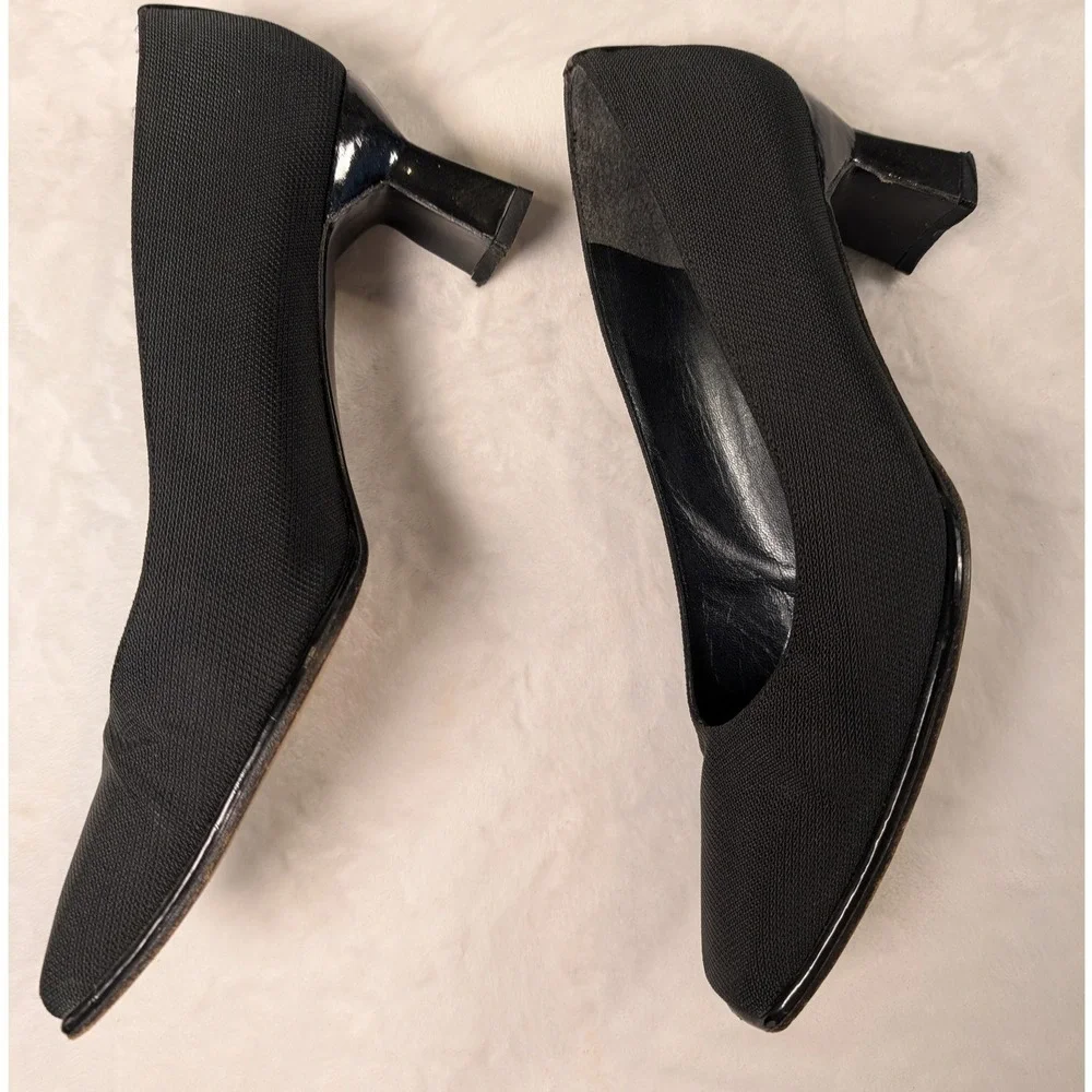 Stuart Weitzman Black Fabric Square Toe Block Heel Pumps Formal Womens 8 B